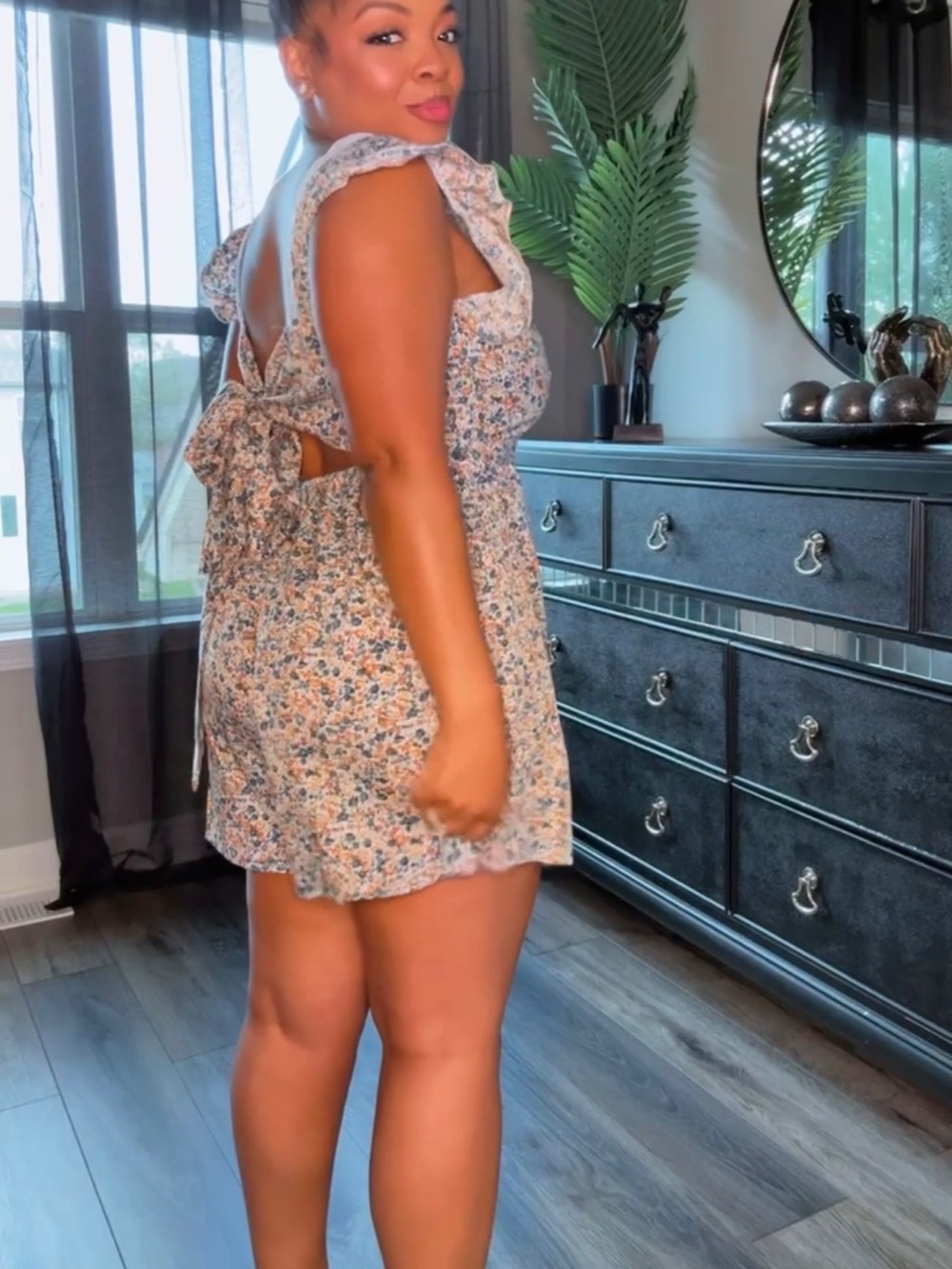 Girls Floral Tie-Shoulder Romper Dress - Pink Floral